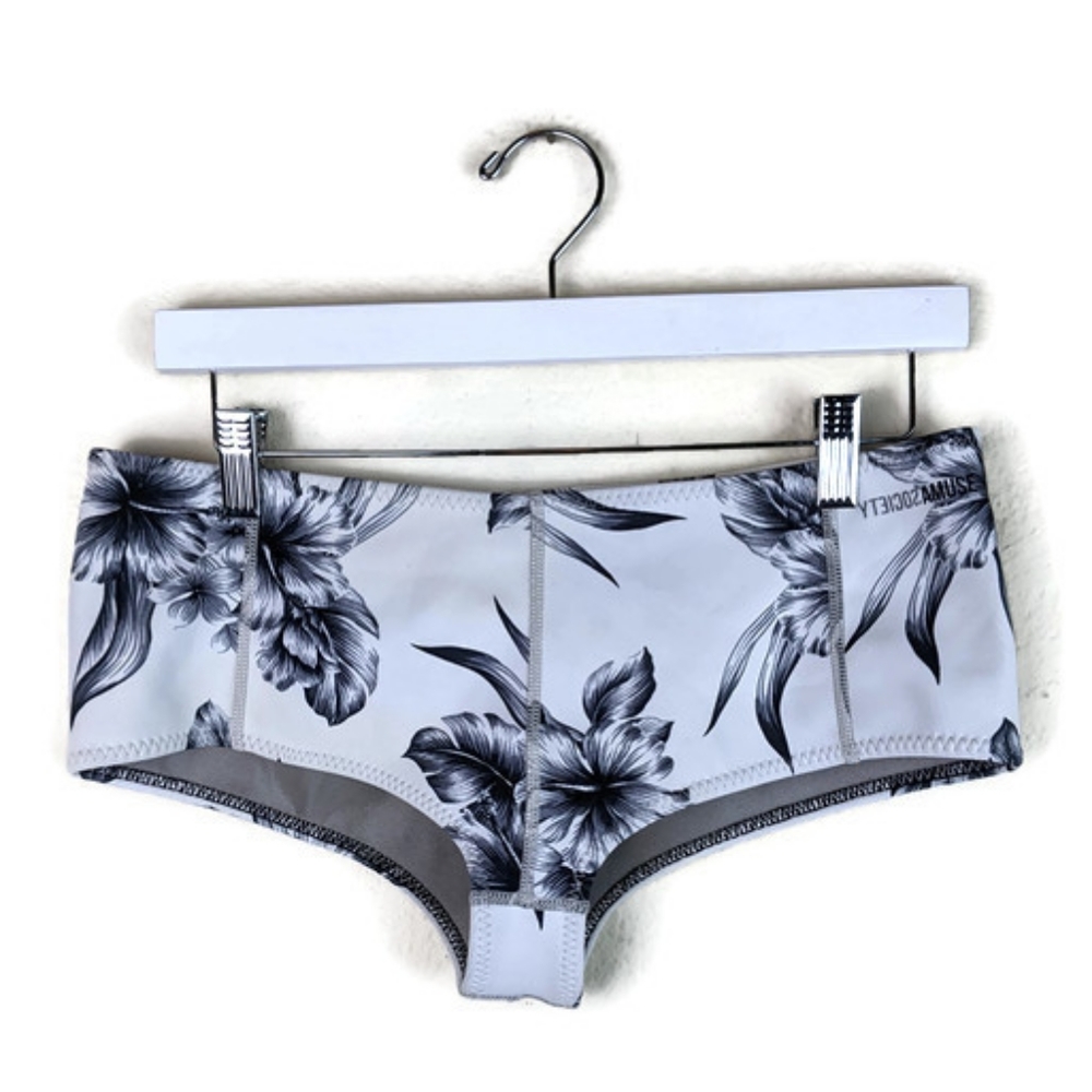 White Floral Boyshort Swim Bottoms